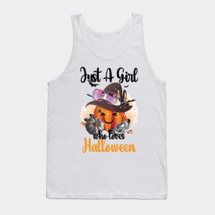 Cute Just A Girl Who Loves Halloween Witch Hat Broom Gift Idea Tank Top